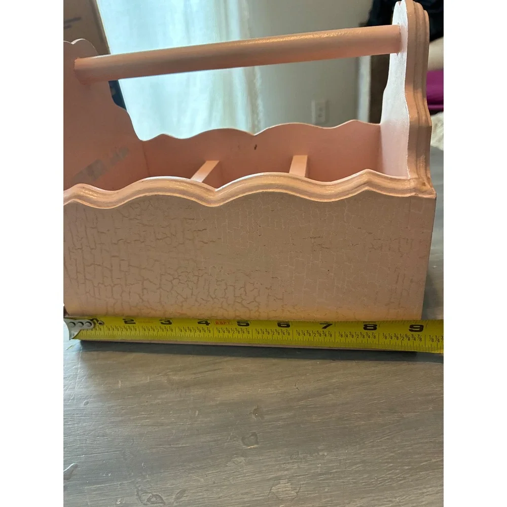 Vintage Pink Wooden Nursery Caddy This Little Piggy Storage Tote Scalloped Edge